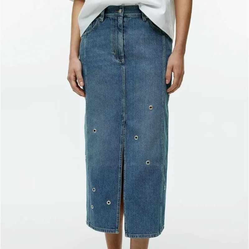 Eyelet Denim Skirt 