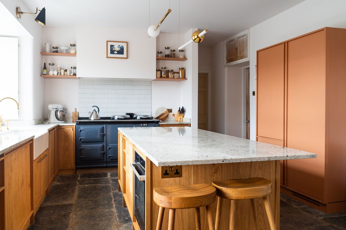 modern kitchen with wood cabinets