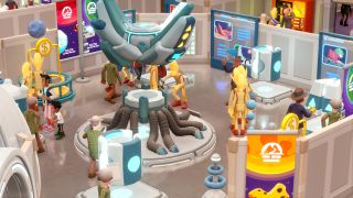 A group of cheese men observe a science exhibit in Two Point Museum.