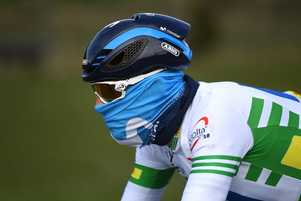 Alejandro Valverde dressed for the cold at Volta a Catalunya