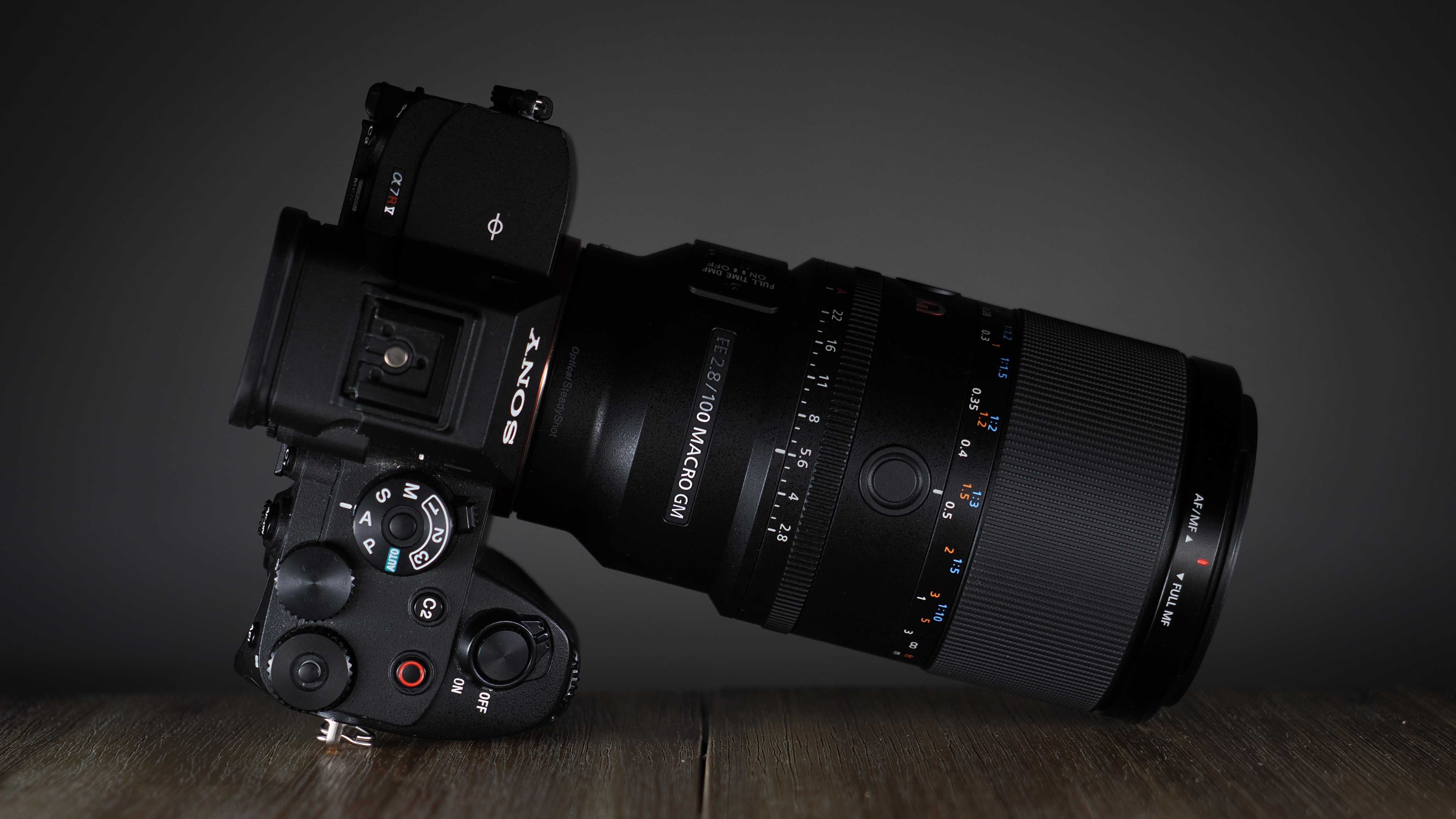 Sony FE 100mm f/2.8 Macro GM OSS on a wooden surface