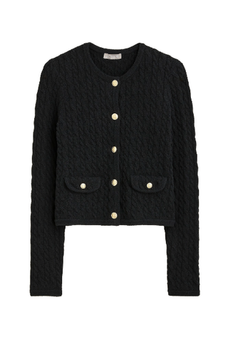 J.Crew Odette Cable-Knit Sweater Lady Jacket in Cotton-Blend Bouclé