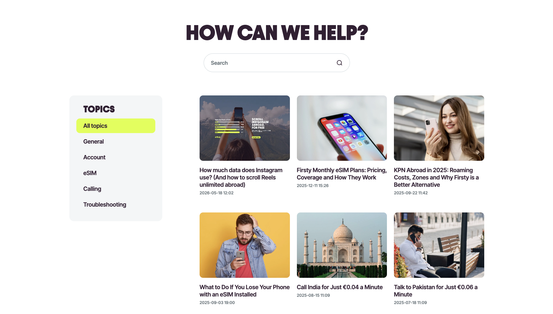 Firsty help center topics