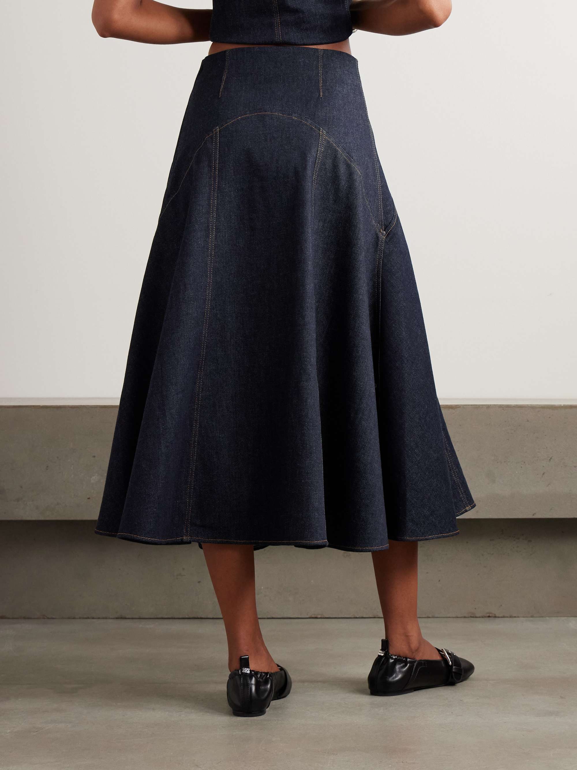 Triangle De-Nîmes Embroidered Denim Midi Skirt