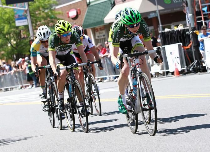 Team Colavita Fine Cooking rider, Amy Cutler drives a train that becomes the winning break- a very rare thing on this course