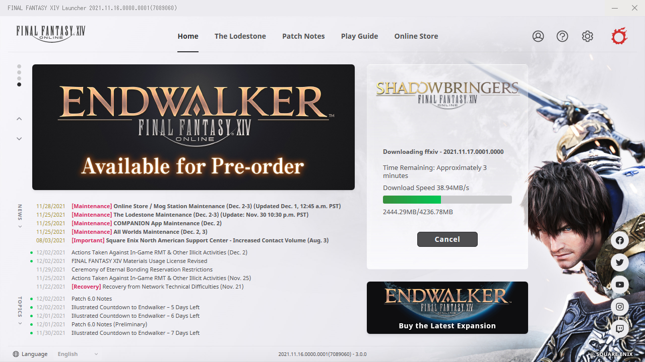 Final Fantasy XIV Endwalker launcher