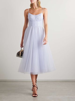 Pleated Tulle Midi Dress