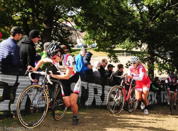 Gabby Day (Rapha-Focus) and Meredith Miller running what Compton rode