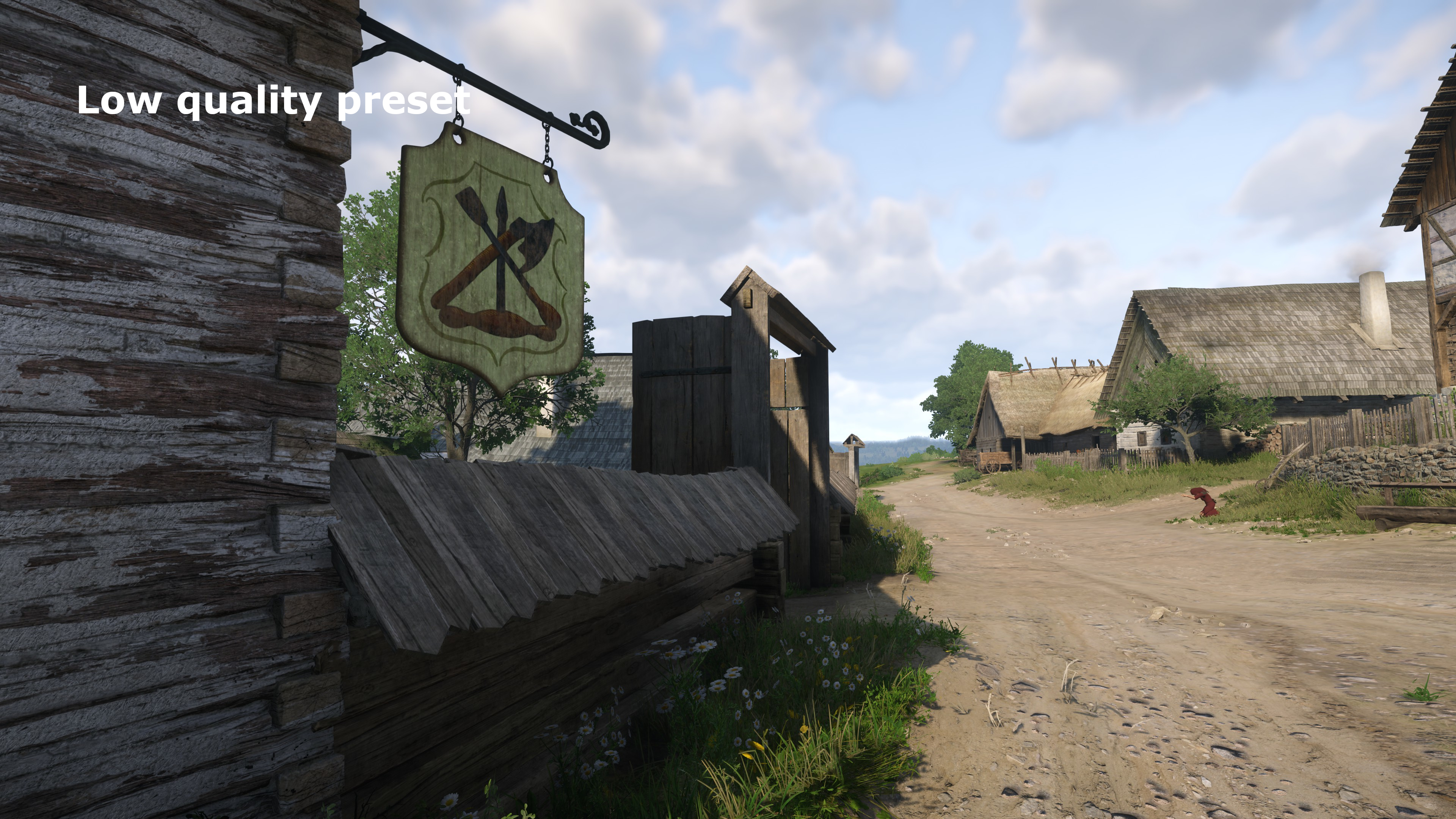 A screenshot from Kingdom Come: Deliverance 2 showing the graphics with using the Low quality preset