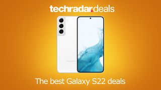 deals image: Galaxy S22 on orange background