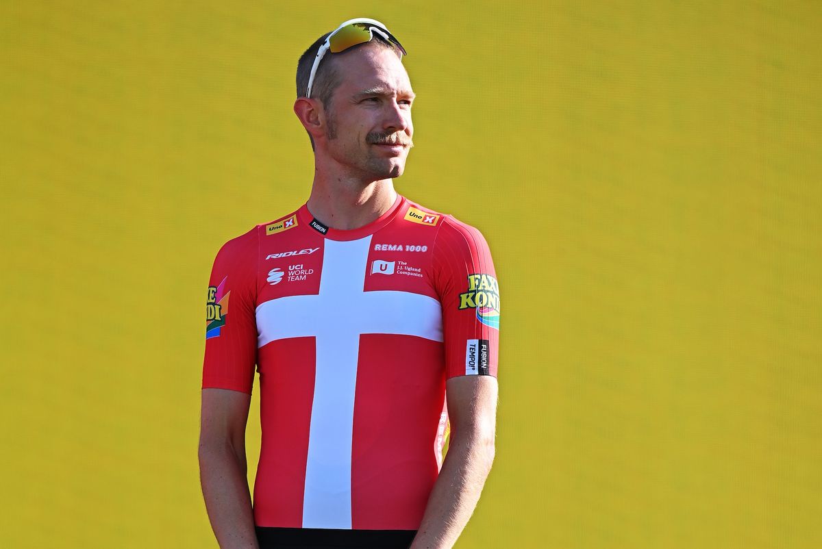 BARCELONA, SPAIN - JULY 02: Magnus Cort of Denmark and Team Uno-X Mobility during the team presentation prior to the 113th Tour de France 2026 / #UCIWT / on July 02, 2026 in Barcelona, Spain. (Photo by Tim de Waele/Getty Images)