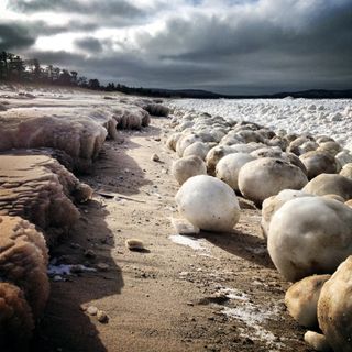 Ice Balls Form in Lake Michigan