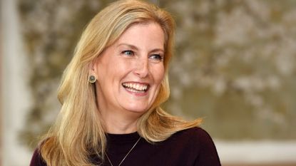 Sophie, Duchess of Edinburgh speaks to guests during her visit at 'The Half Moon' public house on July 08, 2020