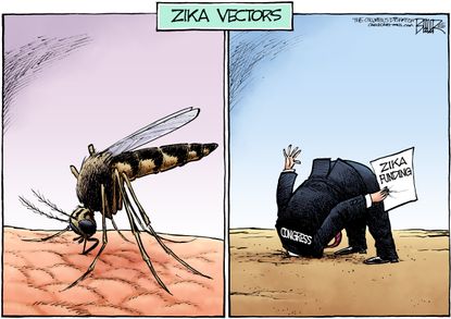 Political cartoon U.S. Congress Zika virus funding