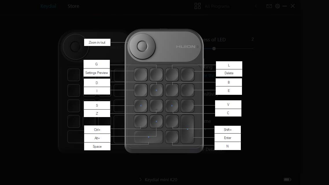 Huion Kamvas Pro 24 (4K) Keydial Mini controls.