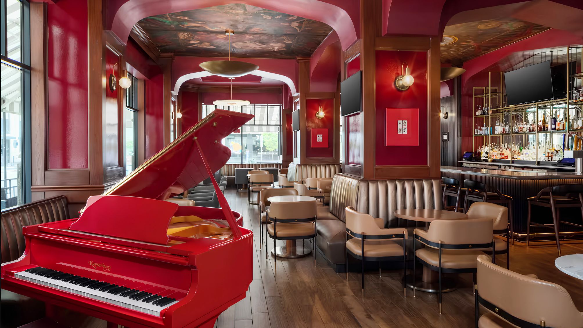 Red piano at The Skirvin