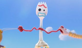 Toy Story 4 Forky being pulled in two different directions