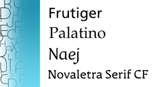 Examples of accessible fonts on the right-hand side: Frutiger, Palatino, Naej, Novaletra Serif CF. Jumble of letters on the left.