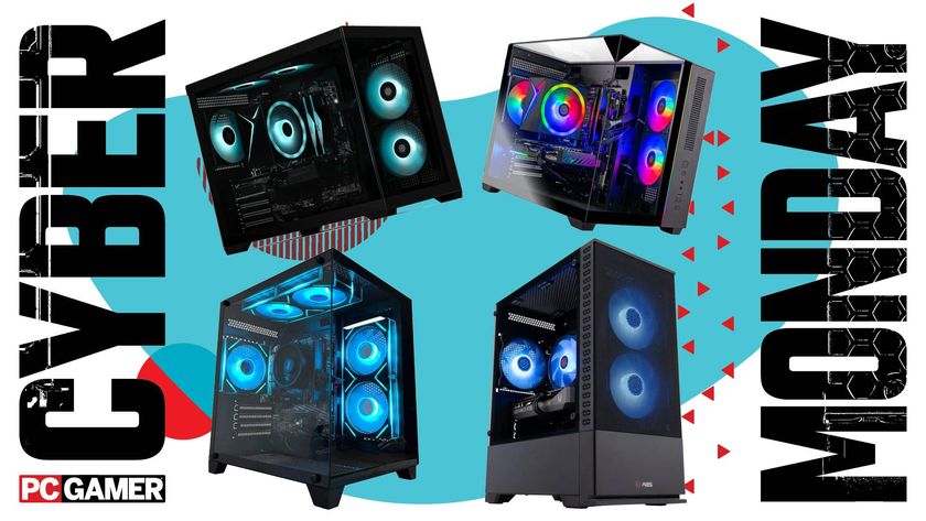 Four gaming PCs on a Cyber Monday background.