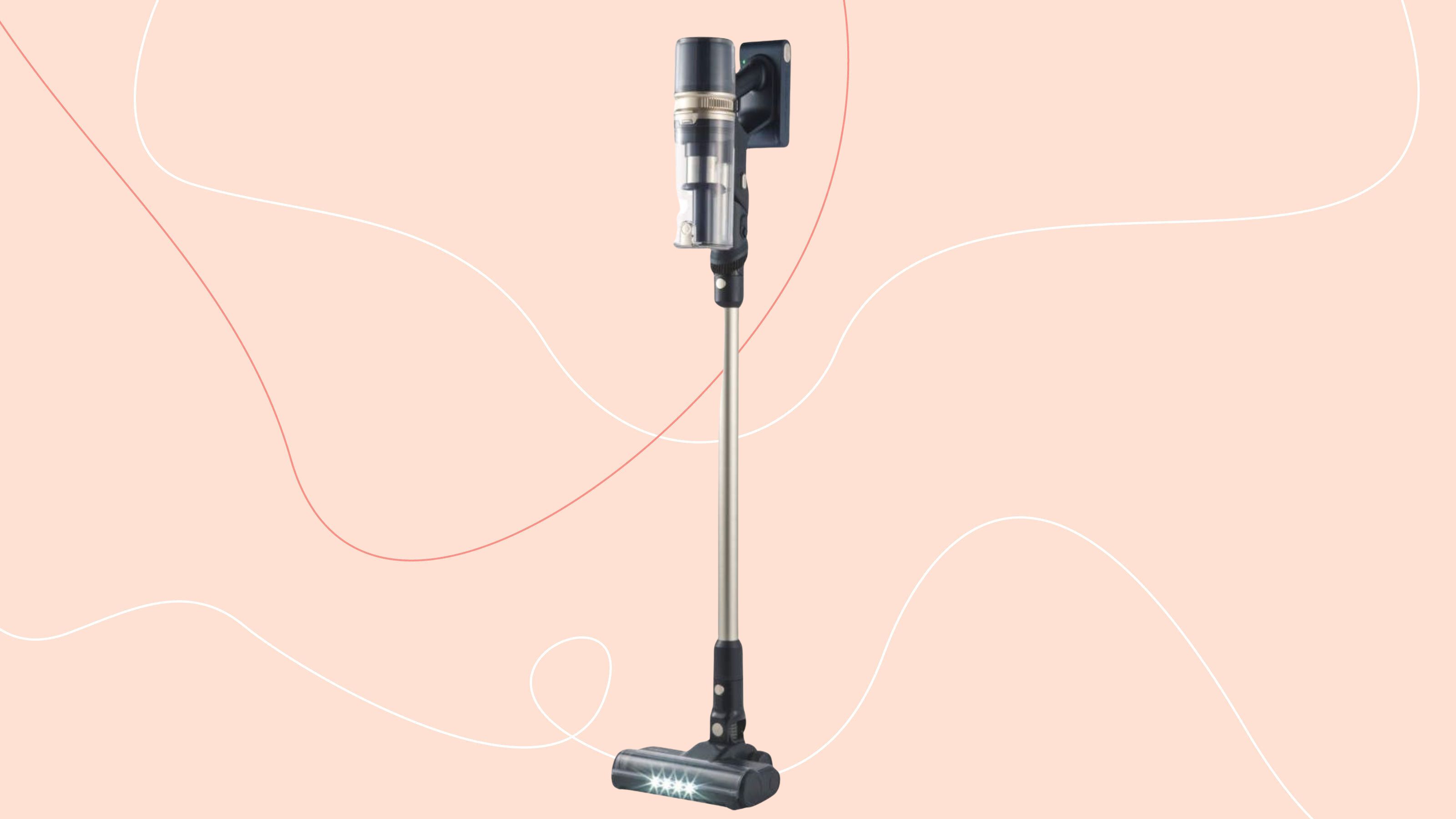 Beldray Airfinity Cordless Vacuum Cleaner on a pink background