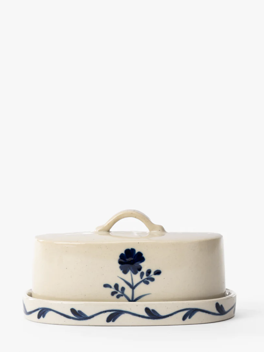 ceramic butter dish with flower motif