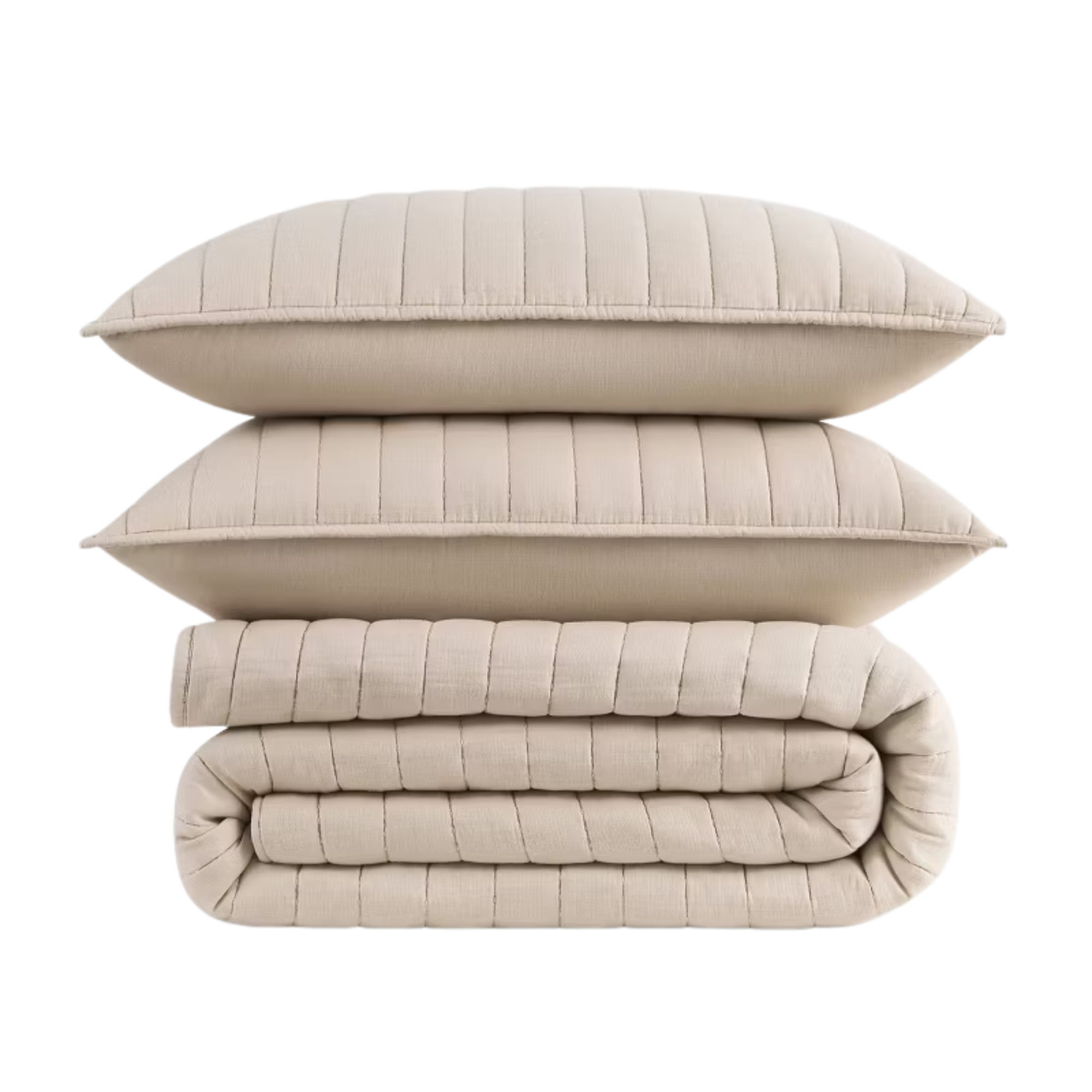 a beige bedding set