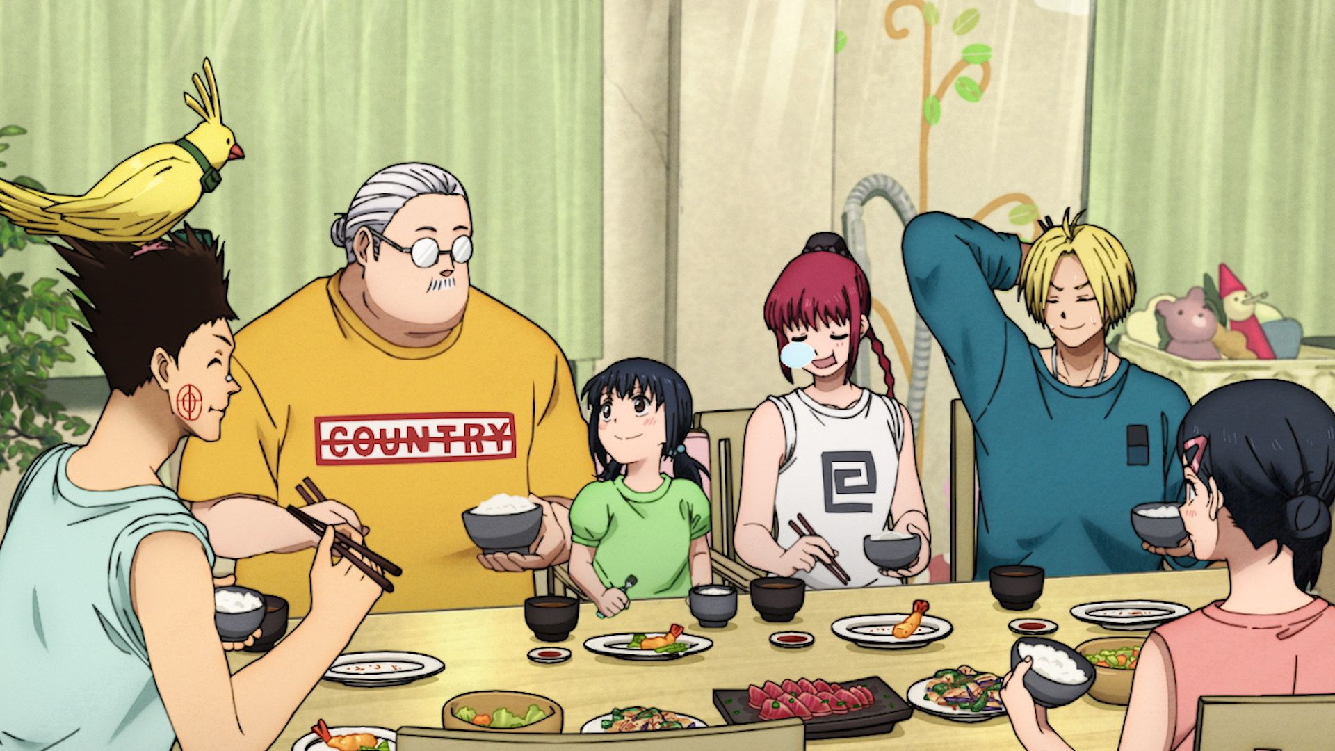 The family eating dinner together in Sakamoto Days