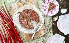 rhubarb, rosewater and pistachio-frangipane tart