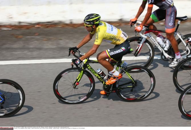 Race leader Duber Quintero sits safely in the bunch