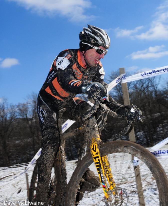 Brian Hludzinski (USA) riding an uphill corner