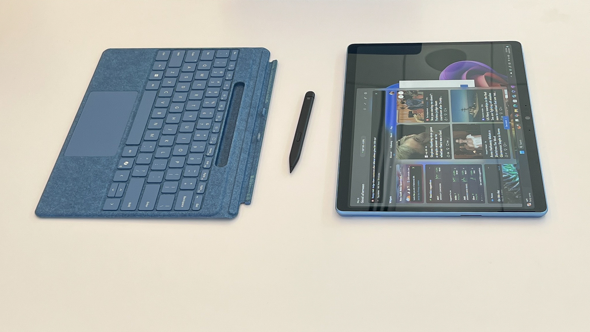 The Microsoft Surface Pro with the keyboard cover and smart pen detached