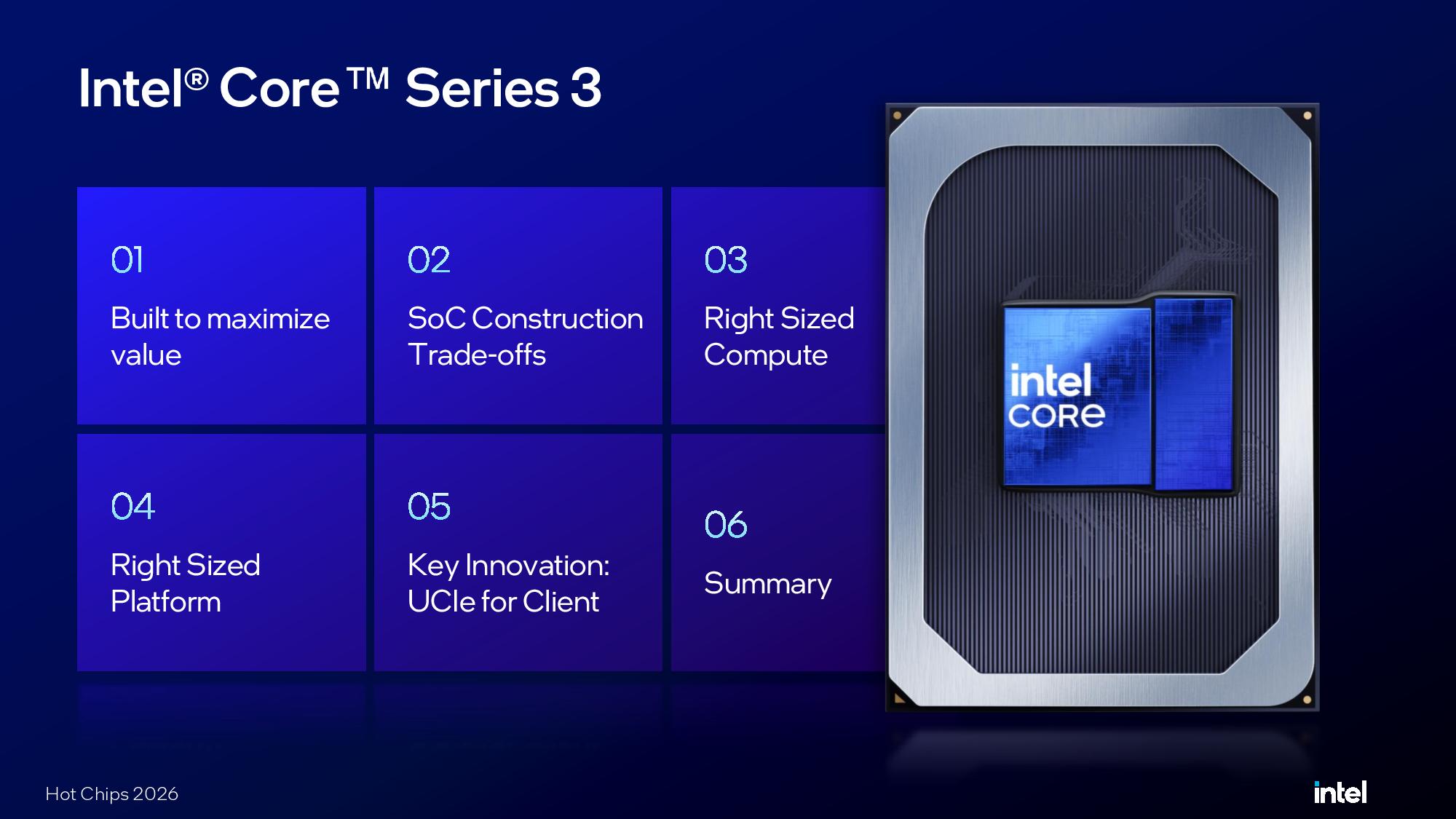 Intel Hot Chips 2026 Wildcat Lake presentation.