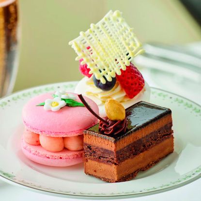 Desserts on a plate at a table in Bettys, York