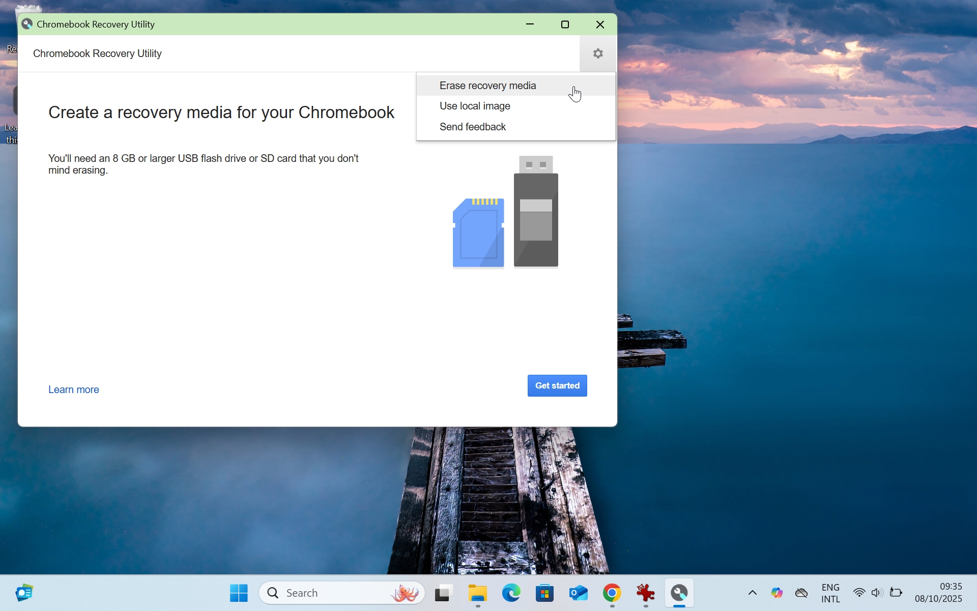لقطة شاشة توضح عملية تحويل الكمبيوتر المحمول إلى جهاز Chromebook