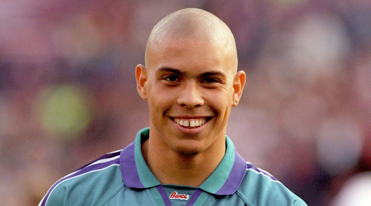 ROTTERDAM 14 MAY 1997: Ronaldo celebrates at the end of the UEFA Cup Winners&#039; Cup Final match between Barcelona and PSG played at Feijenoord Stadion in Rotterdam, Netherlands.