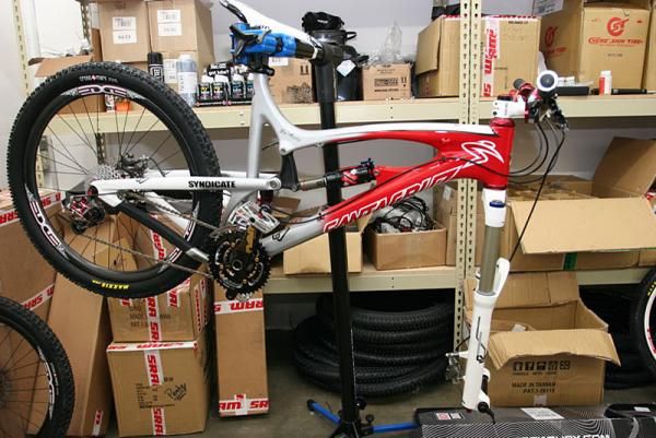 A bike with the Santa Cruz Syndicate team paint job.
