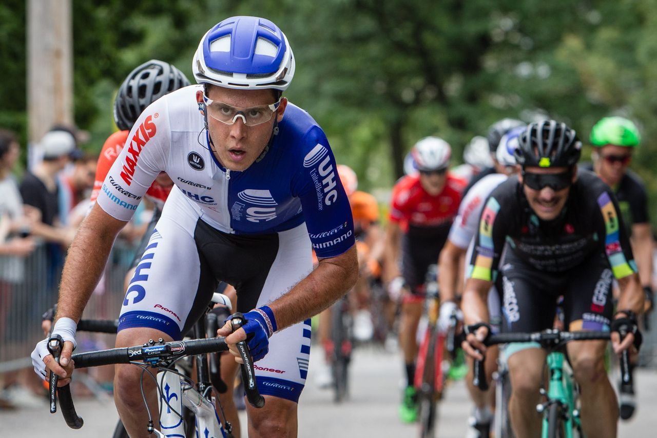 Daniel Eaton (UnitedHealthcare) chases riders up the road