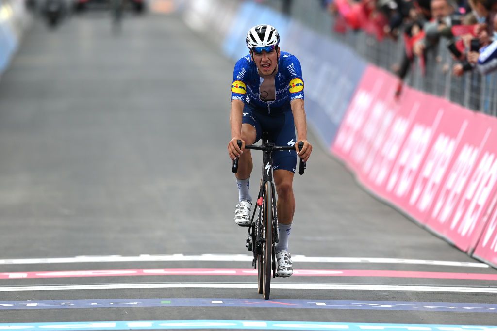 VALLE SPLUGA ALPE MOTTA ITALY MAY 29 Joao Almeida of Portugal and Team Deceuninck QuickStep at arrival during the 104th Giro dItalia 2021 Stage 20 a 164km stage from Verbania to Valle Spluga Alpe Motta 1727m UCIworldtour girodiitalia Giro on May 29 2021 in Valle Spluga Alpe Motta Italy Photo by Stuart FranklinGetty Images