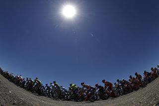The sun shines on the peloton during stage 5 at the Vuelta a San Juan