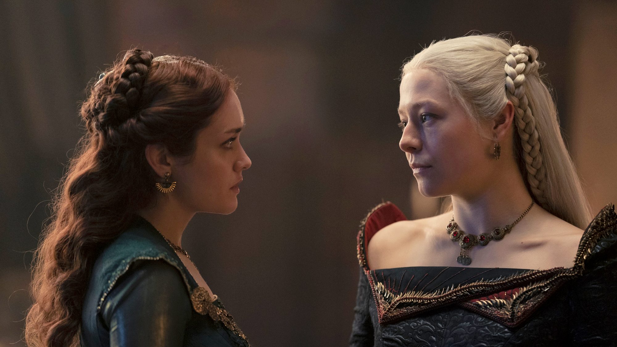 Olivia Cooke as Alicent and Emma D'Arcy as Rhaenyra in House of the Dragon