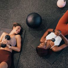 Dumbbell exercises: Two women in the gym