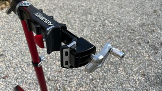Close up of the Feedback Sports Pro Mechanic bike stand clamp