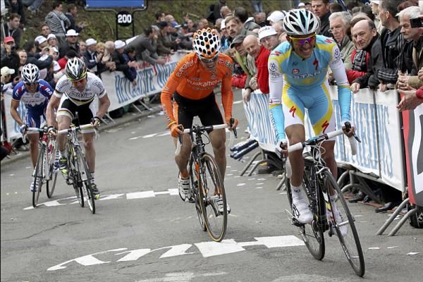 Alberto Contador (Astana) climbs out of the saddle.