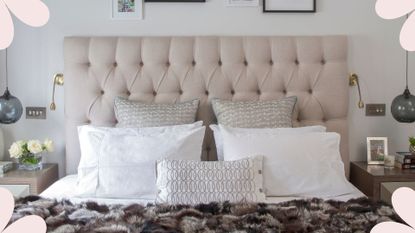  a neutral bedroom with buttoned fabric headboard to support an expert guide on how to clean a fabric headboard
