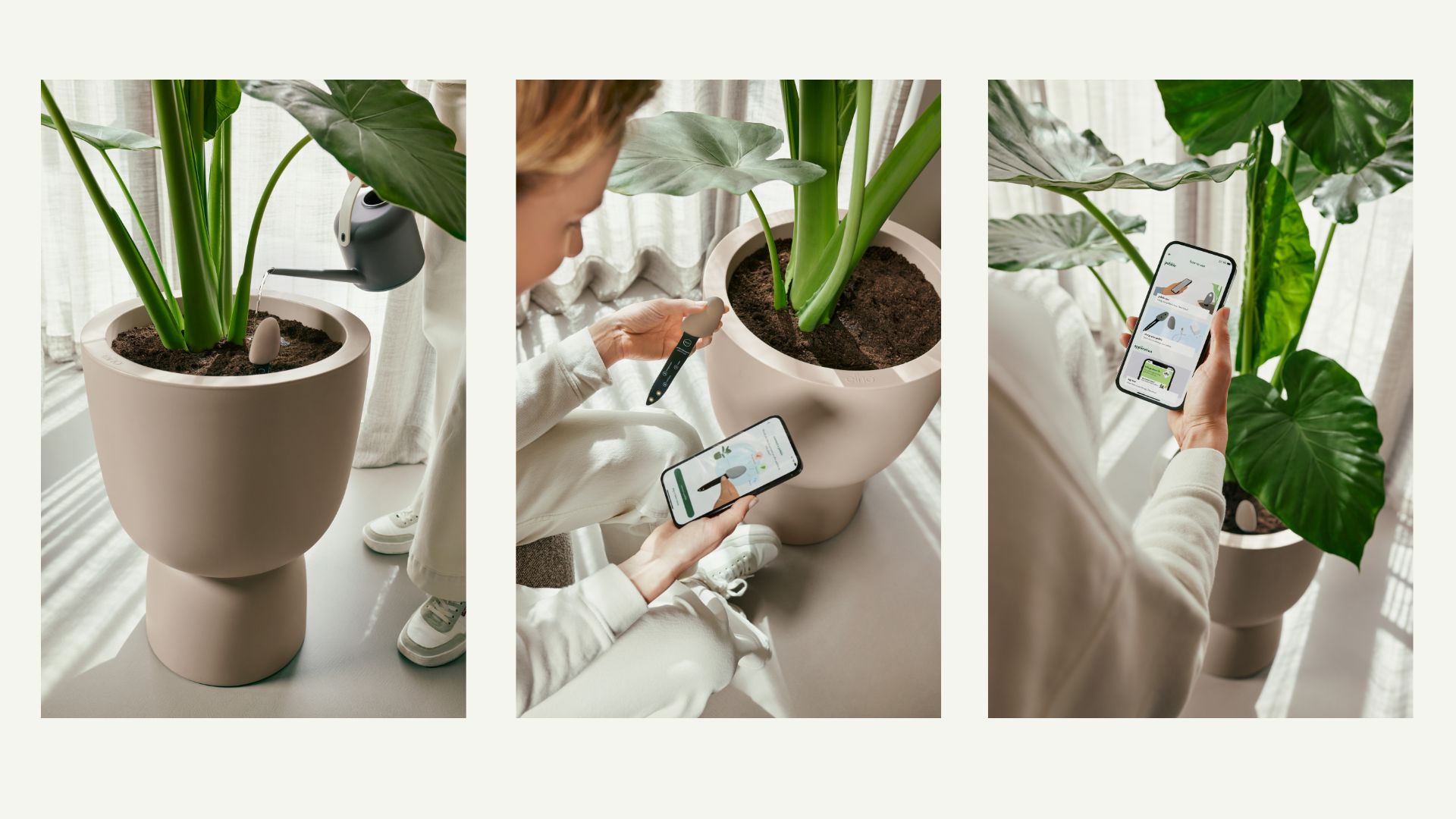 composite of three images showing woman using smart pebble