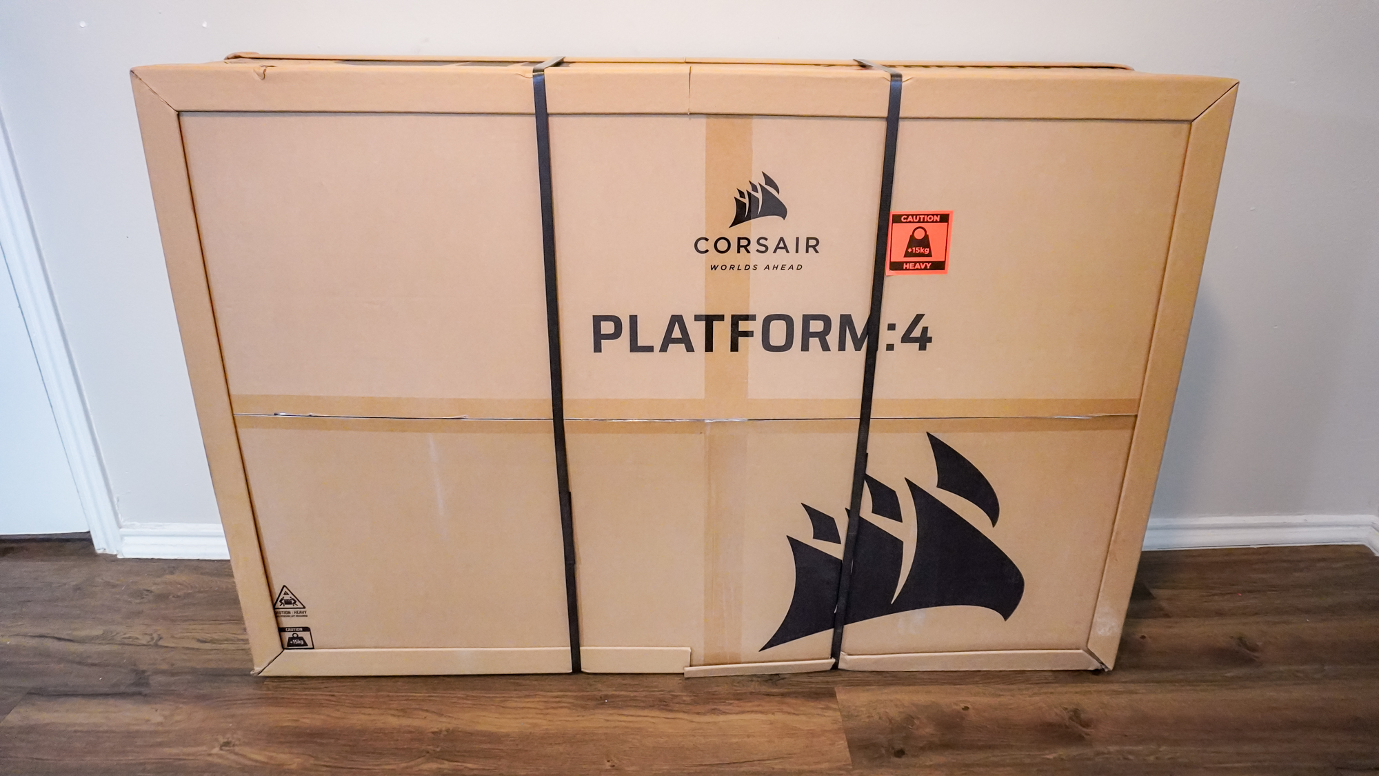 The box the Corsair Platform 4: Elevate Desk arrived in