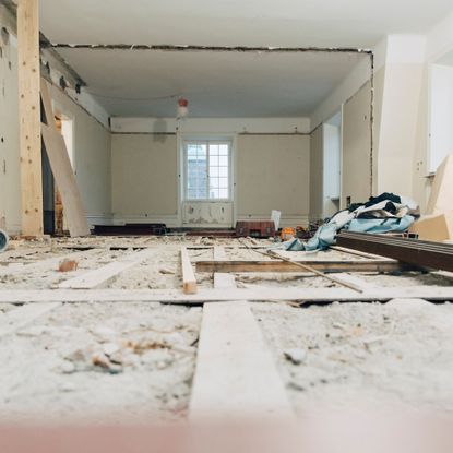 Rubble in house where wall has been removed