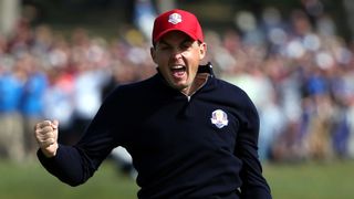 Keegan Bradley celebrates at the Ryder Cup