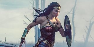 Gal Gadot charging into battle in Wonder Woman