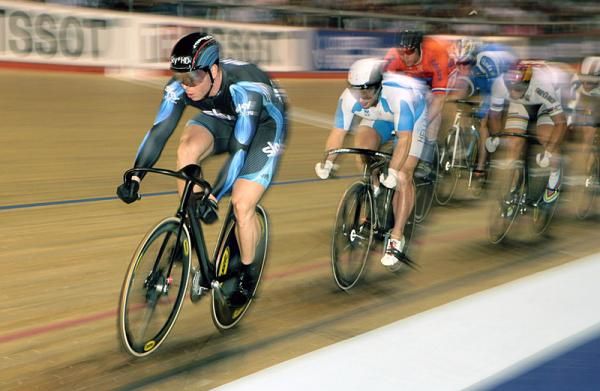 Sir Chris Hoy (Great Britain) on his way to a gold medal in the men's keirin.